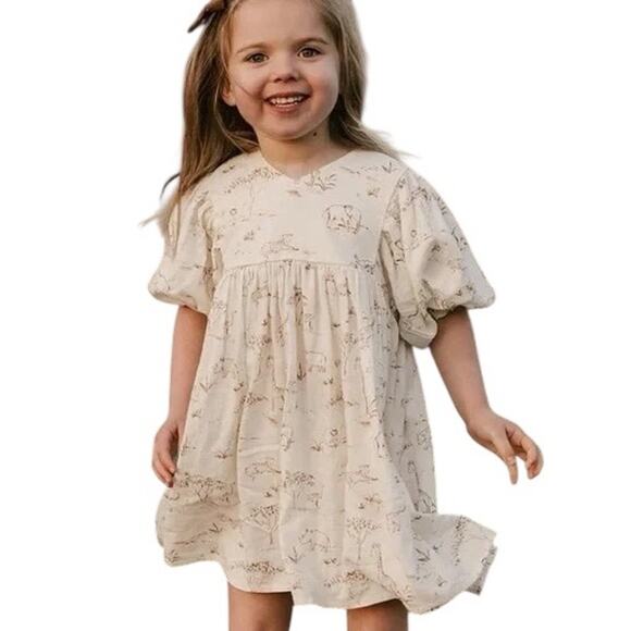 Rylee + Cru Girls Jolene Linen Blend Safari Toile Dress Size 6-7Y - Picture 1 of 13